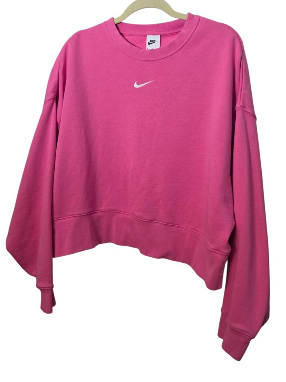 Nike Phoenix Fleece Women's Pink Crewneck Oversized Cropped Sweatshirt Sz M - Picture 2 of 12